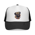 Pug Portrait Trucker Cap — Watercolor Dog Face Mesh Hat